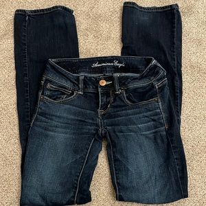 American Eagle Jeans Slim Bootcut, long length, Dark Wash, low rise